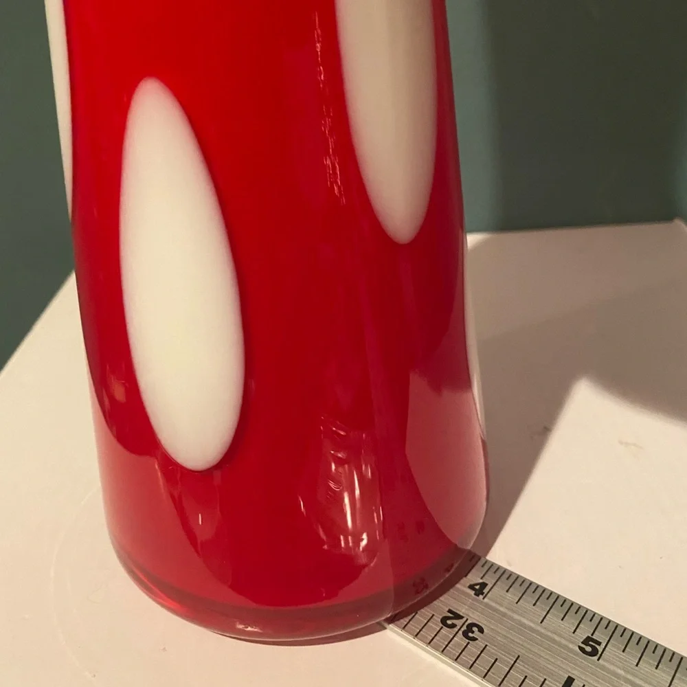 Pier 1 Red and white 15” tall Art Deco glass Vase